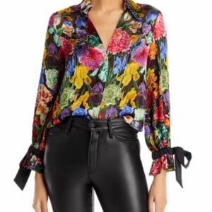 Alice + Olivia Multicolor Randa Floral Tied Top